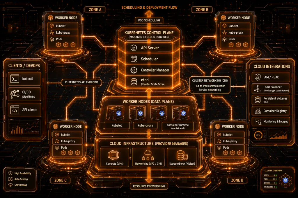 Esquema del funcionamiento de un servicio kubernetes gestionado